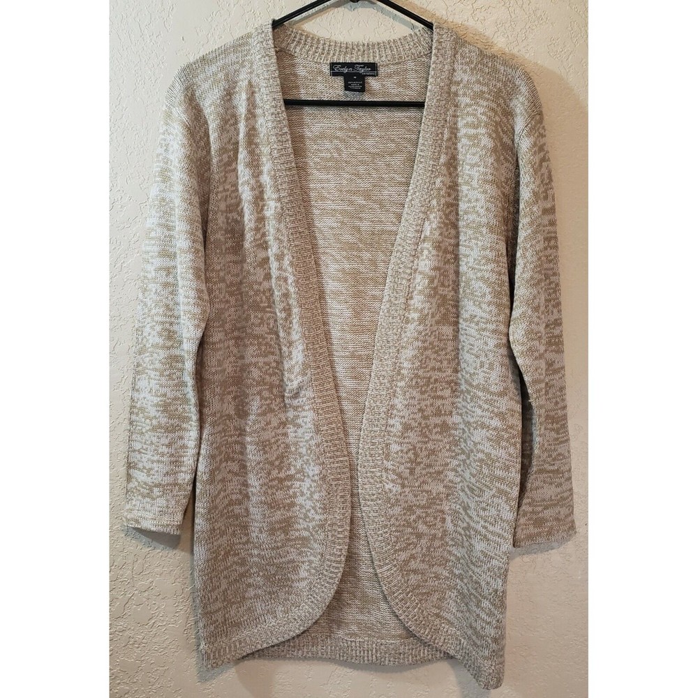 Evelyn Taylor Open Cardigan Size Medium Tan Cream Tapered Front